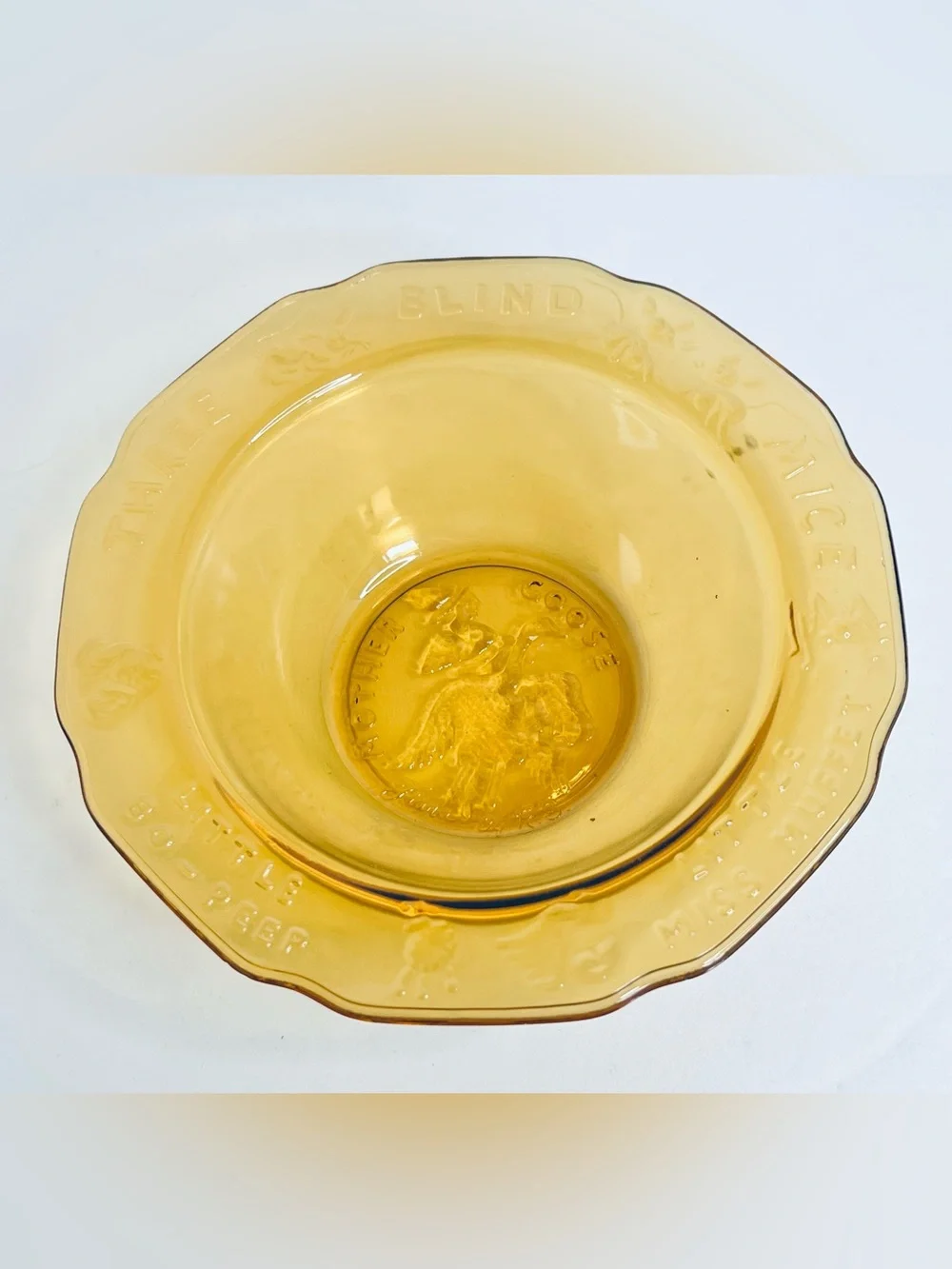 Vintage Tiara Indiana Glass Mother Goose Amber Childs Divided Plate Bowl Set